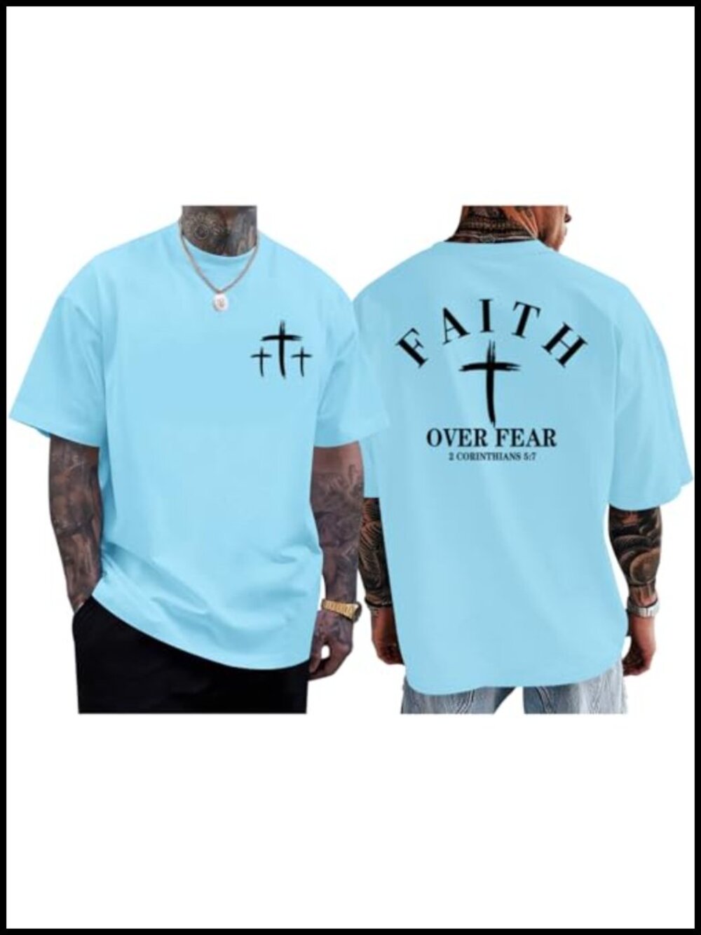 Men's Faith Over Fear Christian Graphic T-Shirt Cotton Crew Neck Short Sleeve